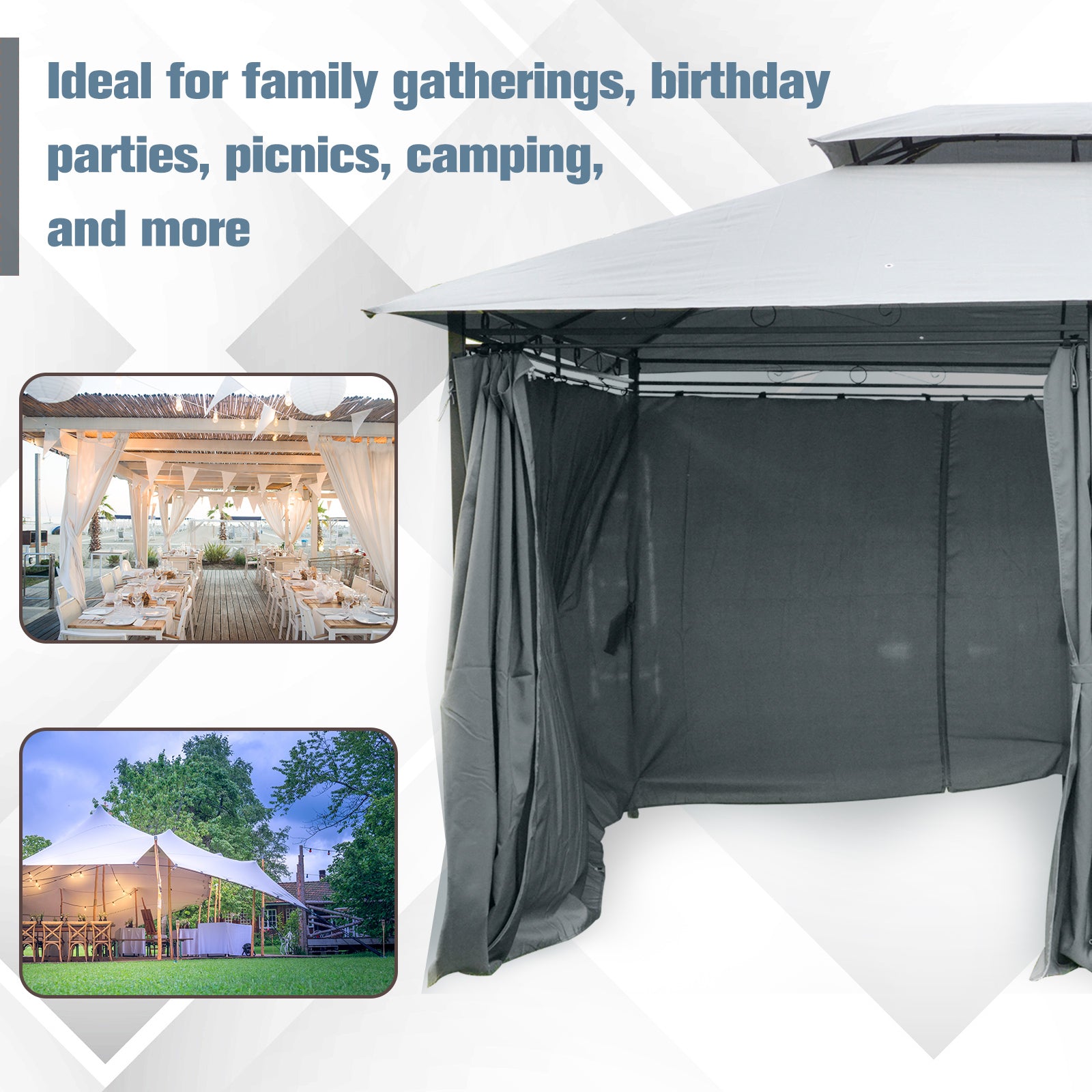 Outsunny 10' X 13' Patio Gazebo, Outdoor Gazebo Canopy Shelter With Curtains, Vented Roof, Steel Frame For Garden, Lawn, Backyard And Deck, Sage Gray Black Steel