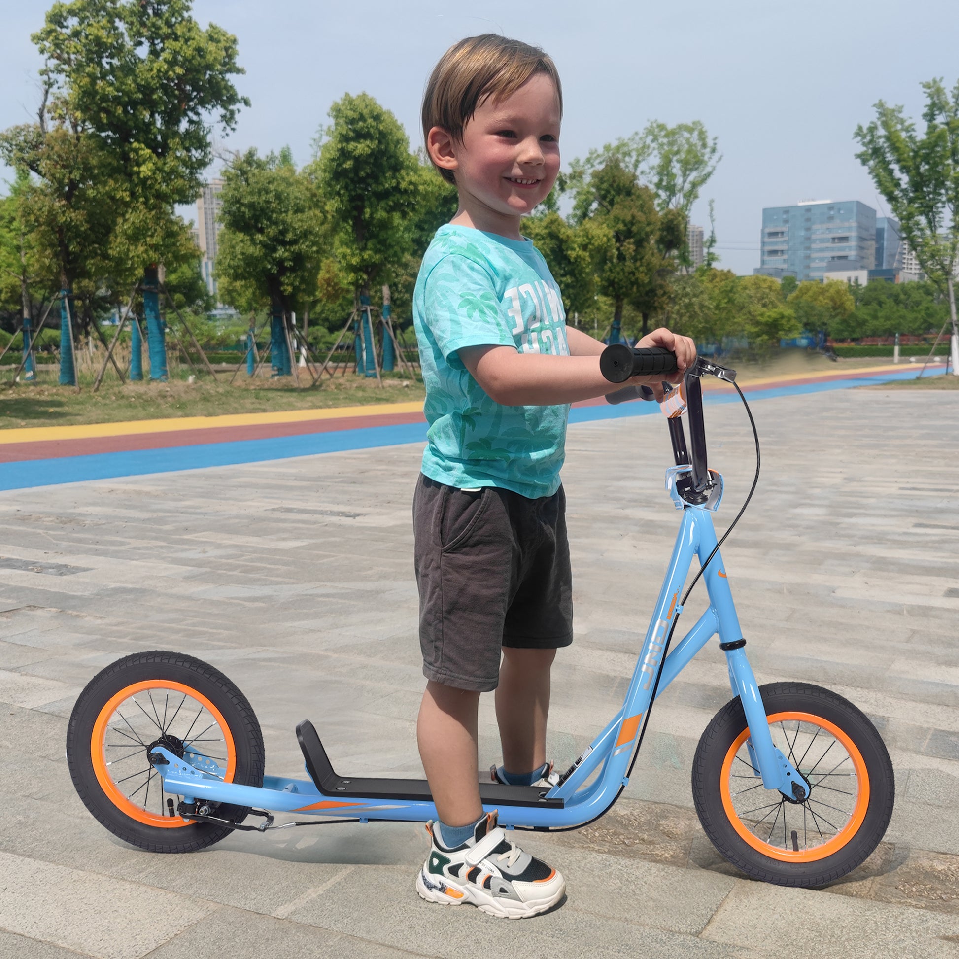 Youth Scooter Kick Scooter For Kids 6 With Adjustable Handlebar, 12 Inch Inflatable Wheels ,Widened Non Slip Footboard Cycling Blue Garden & Outdoor Steel