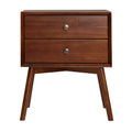 Mid Century Modern Double Drawer Solid Wood Nightstand Walnut Walnut Pine