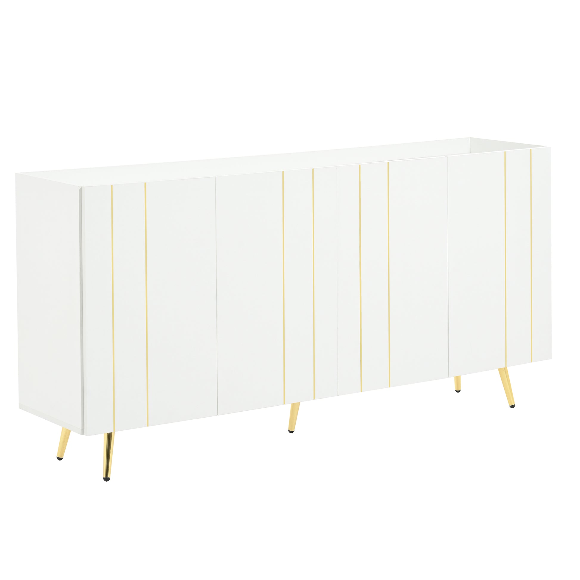 Luxurious Shoe Cabinet With 5 Metal Legs, Modern Tv Stand With 4 Adjustable Shelves For Tvs Up To 70", Minimalist Sideboard Cabinet With Gold Lines Doors For Living Room,62.9"X 31.4",White White