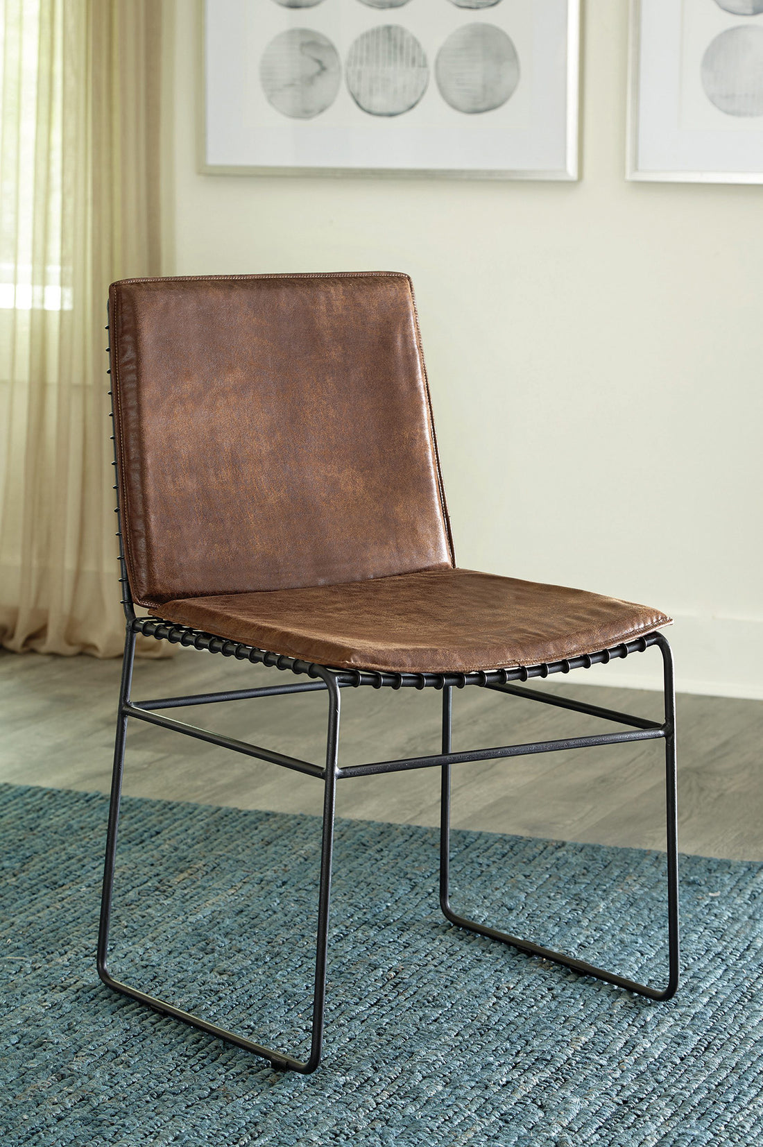 Set Of Two Upholstered Dining Chairs, Antique Brown Solid Antique Brown Rectangular Set Of 2 Faux Leather,Iron