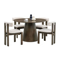 47.24'' Round Modern Style Mdf Wood Dining Table For Kitchen, Living Room, Cafe, Stylish Leisure Desk With Sturdy Cylindrical Base, For Small Spaces, Apartment,Walnut Walnut Mdf