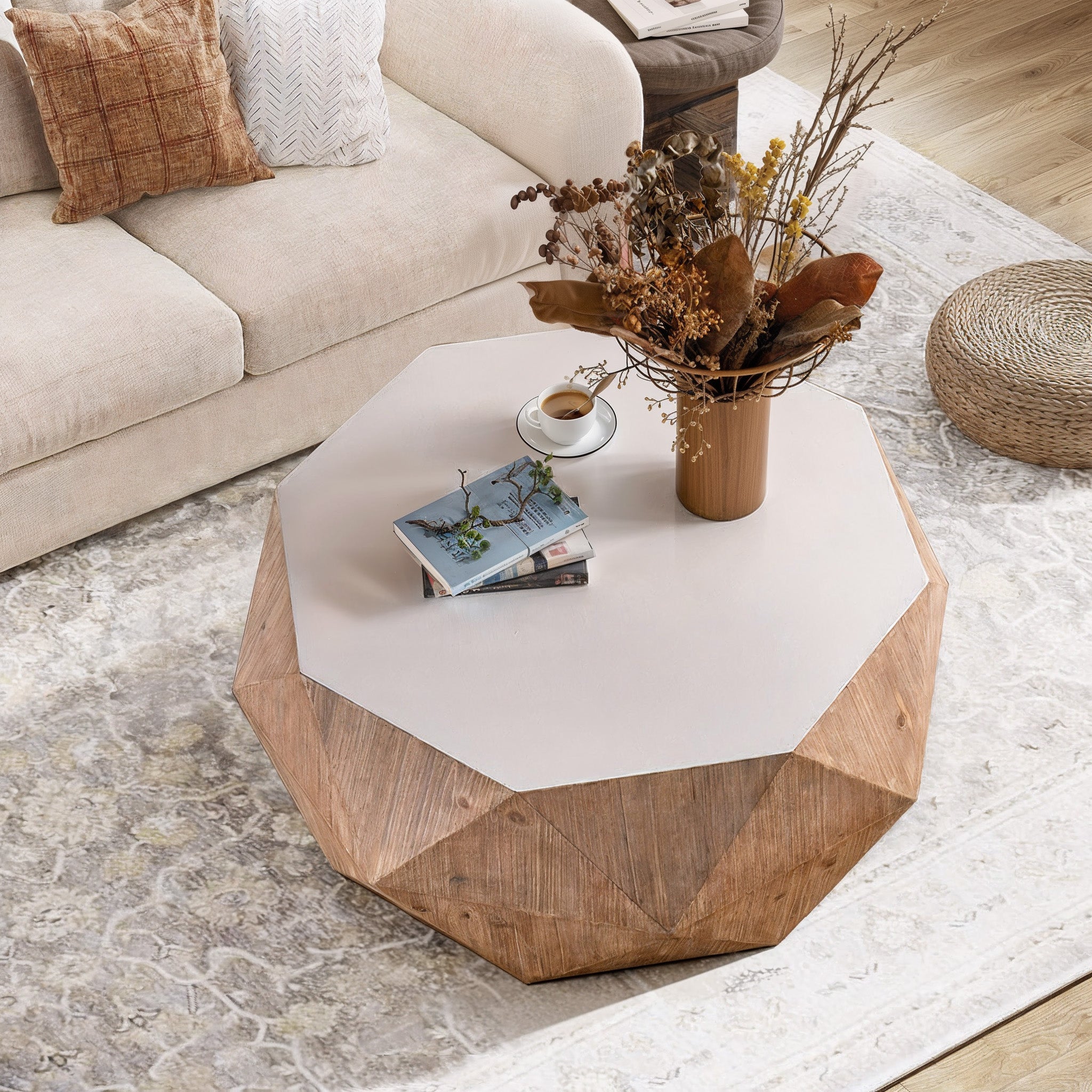 38"Three Dimensional Embossed Pattern Design American Retro Style Coffee Table,White Tabletop Same Sku:W757102838 White Mdf