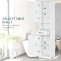 Kleankin Slim Bathroom Storage Cabinet, Tall Bathroom Cabinet, Linen Tower With Open Shelf, Drawer, Recessed Doors, And Adjustable Shelves, White White Mdf