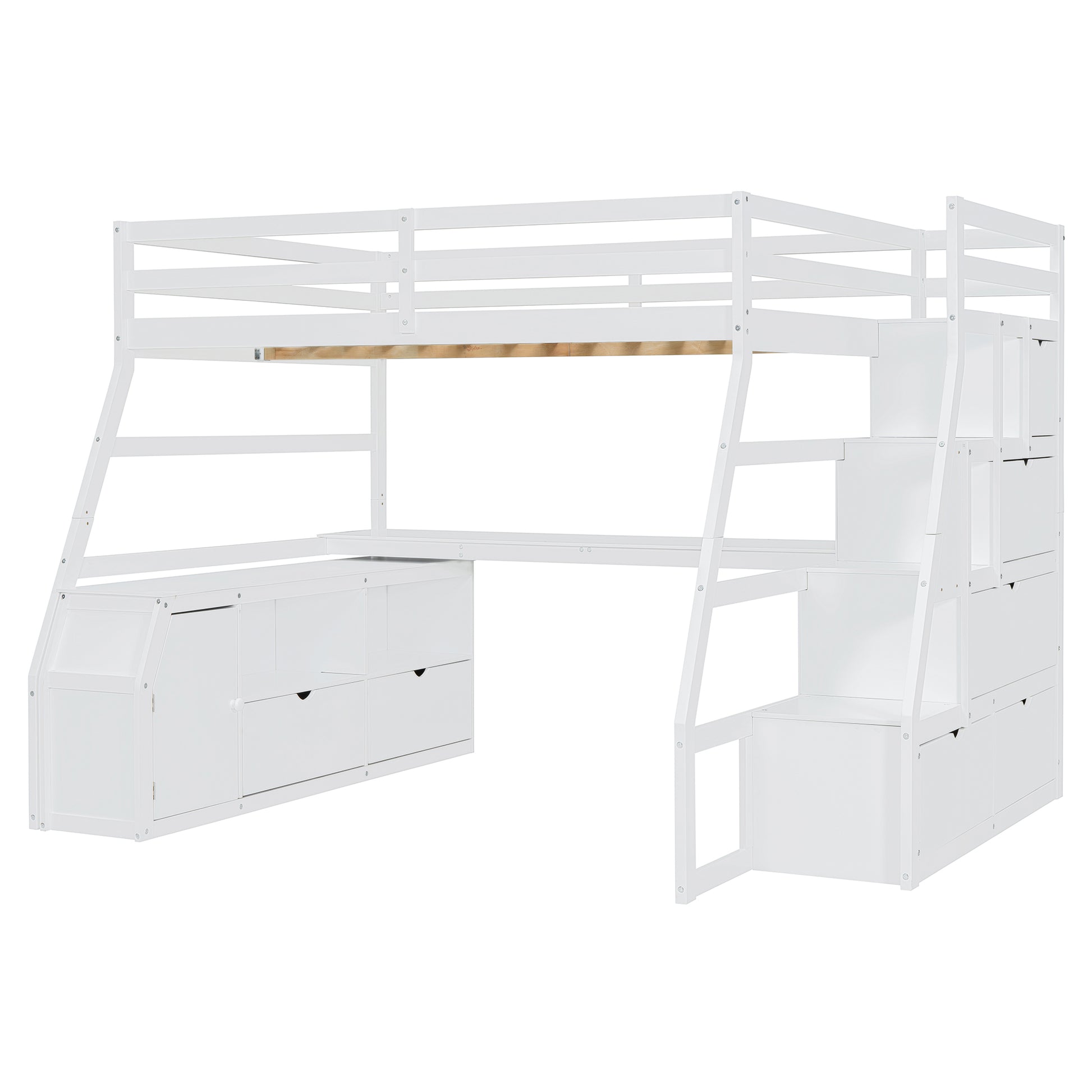 Full Size Loft Bed With 7 Drawers 2 Shelves And Desk White Full White Plywood