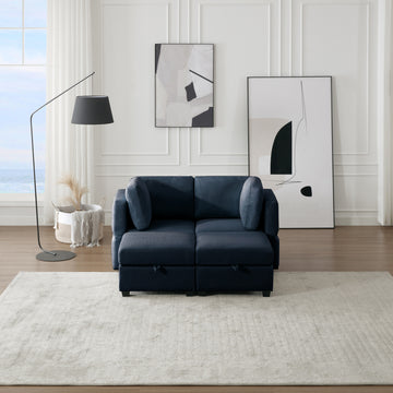 Modular Sectional 2 Seater Sofa With 2 Ottomanssleeper Sofa Bed Modular Sofa With Chaiseadjustable Arms And Backs Blue Blue Polyester 2 Seat