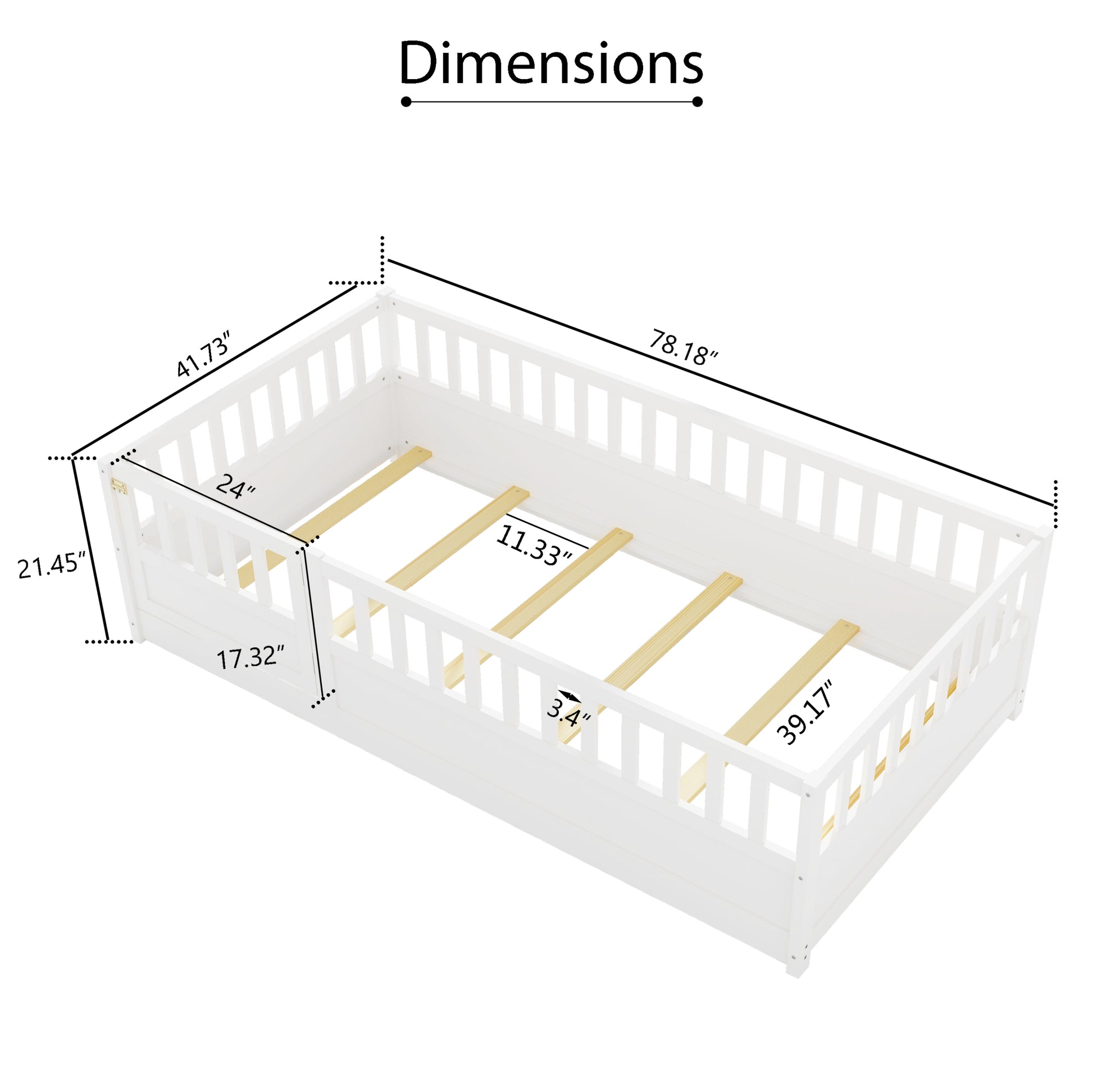 Twin Size Floor Bed, Integral Construction With Super High Security Barrier, Door, Children'S Floor Bed Frame, Montessori Wooden Children'S Floor Bed, Support Slat White Box Spring Required Twin White Wood Brown Bedroom American Design,Artsy Pine Bed