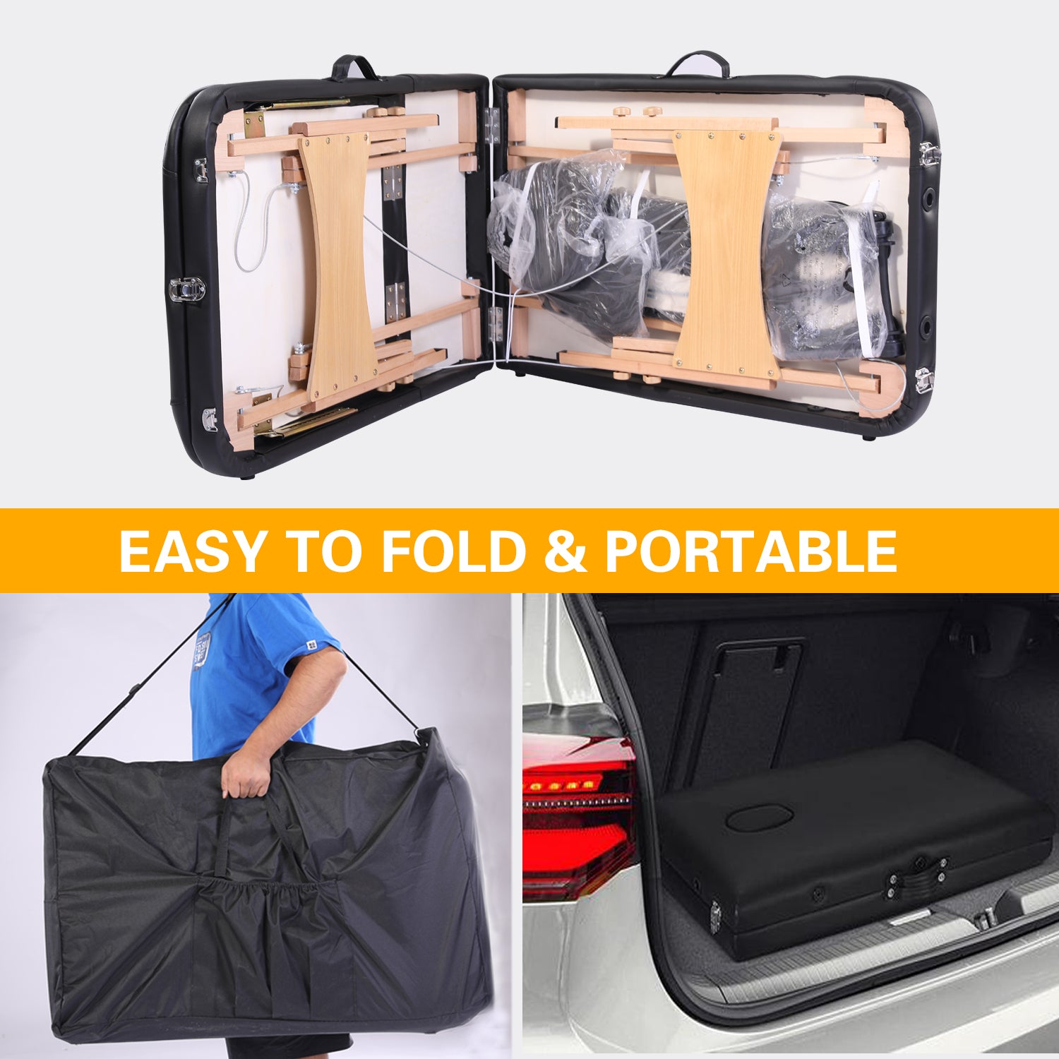 Massage Table Portable Massage Bed Lash Bed With Carrying Case Spa Table Height Adjustable, Salon Bed Face Cradle Bed Black Faux Leather