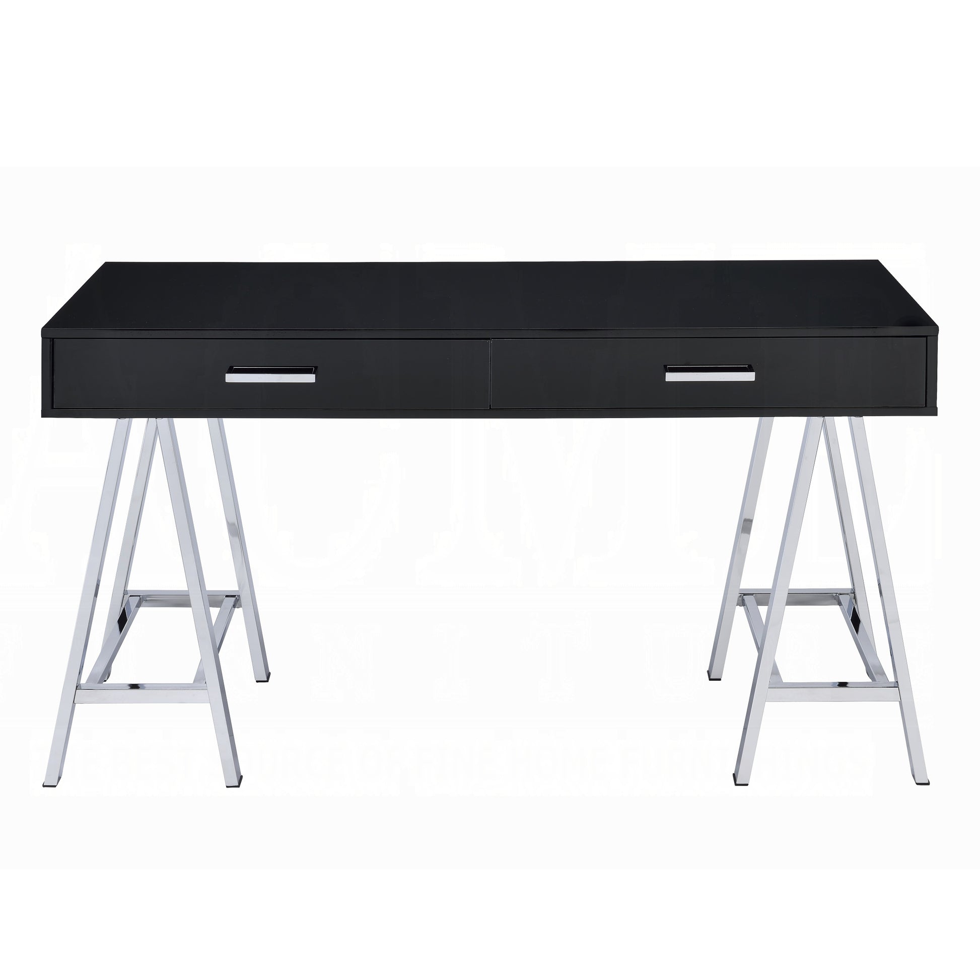 Black High Gloss And Chrome 2 Drawer Writing Desk Black Silver Writting Desk Office Modern Rectangular Drawers Rectangular Wood Metal