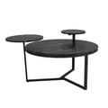 Modern Coffee Table With Two Display Shelves, Black Faux Marble Surfaces, Tripod Inspired Base,Rounded Tabletop Edges Matte Black Mdf