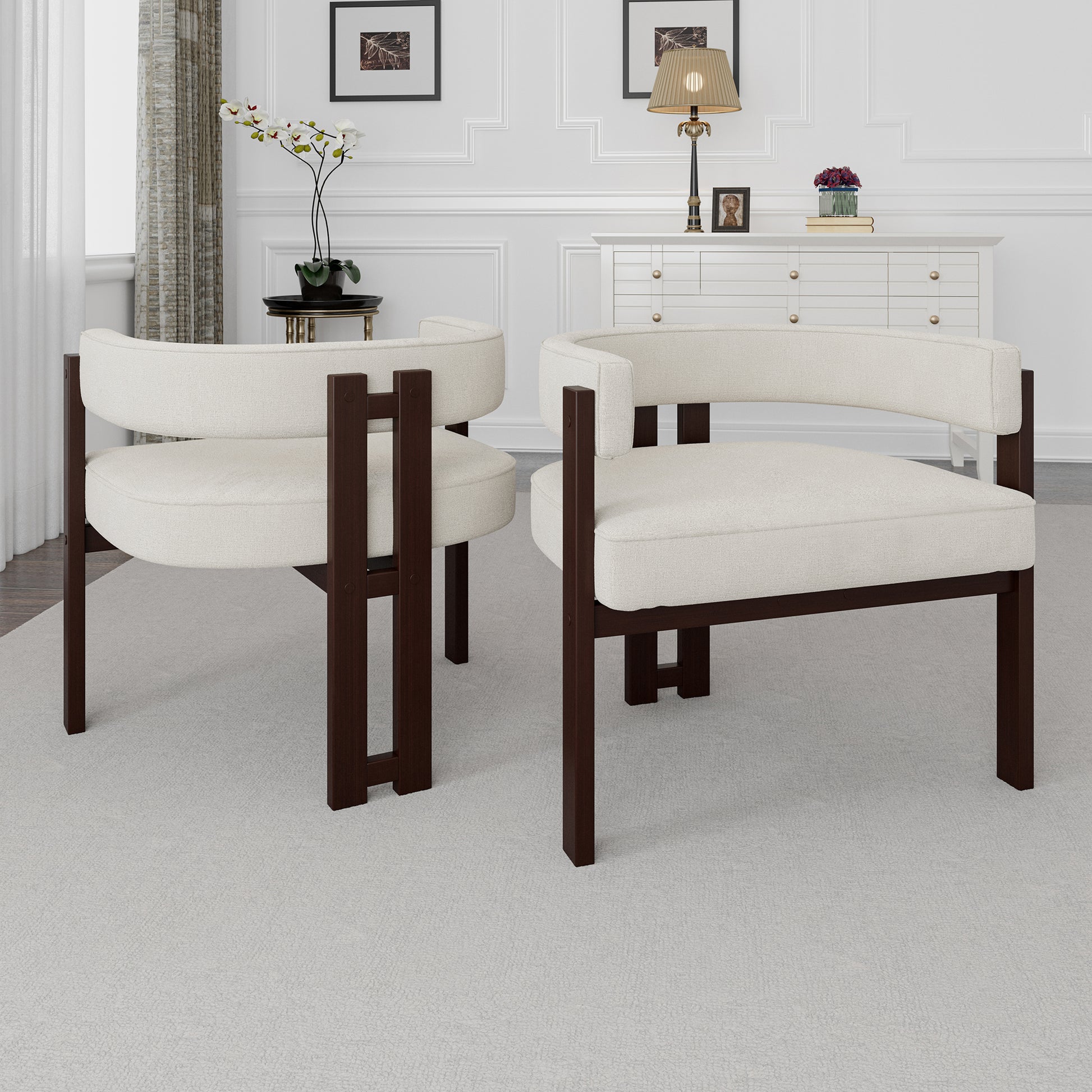 Coolmore Modern Accent Chair Teddy Upholstered Armchair With Open Back 3 Legs Barrel Dining Chair Comfy Side Chair For Living Room Bedroom Dining Room Set Of 2 Beige Beige Primary Living Space Foam