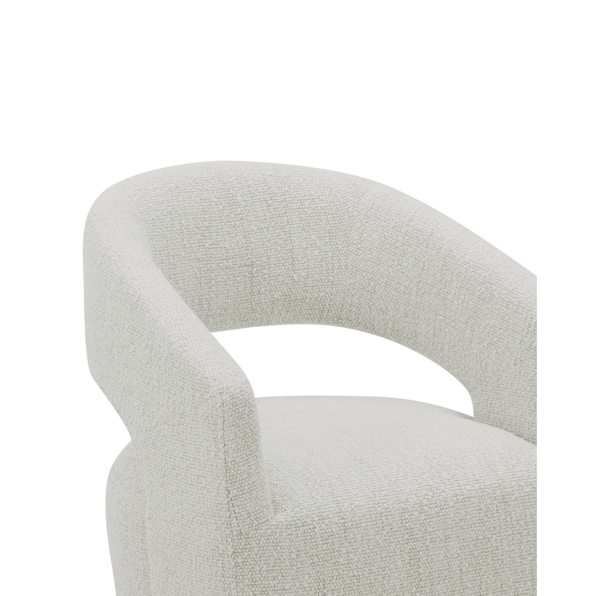 26 Inch Accent Armchair, Textured Cream Fabric, Curved Cutout Backrest Cream Fabric