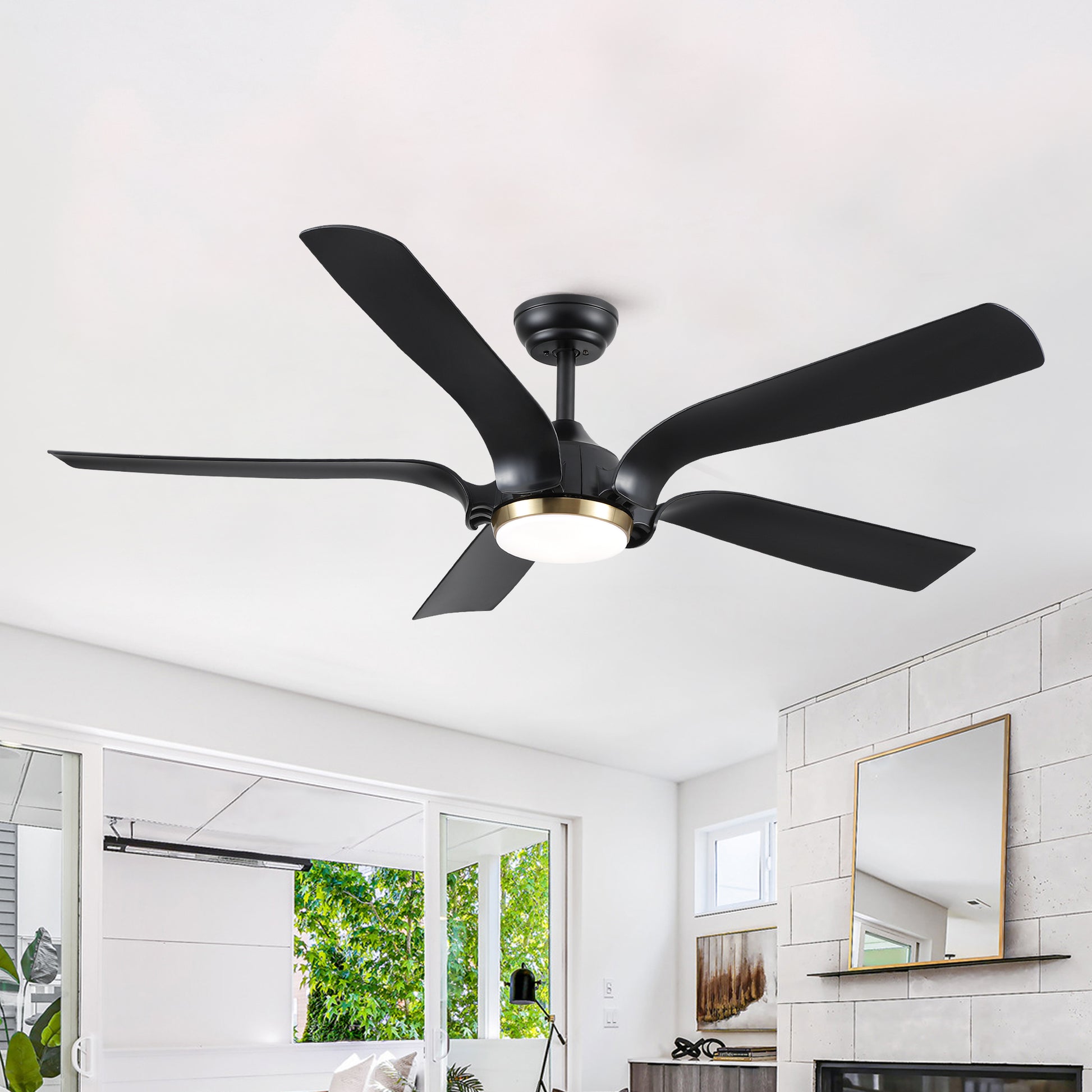 Smart 56" Integrated Led Ceiling Fan With Antique Brown Blades In Matte Black Fan Body Finish Black Abs