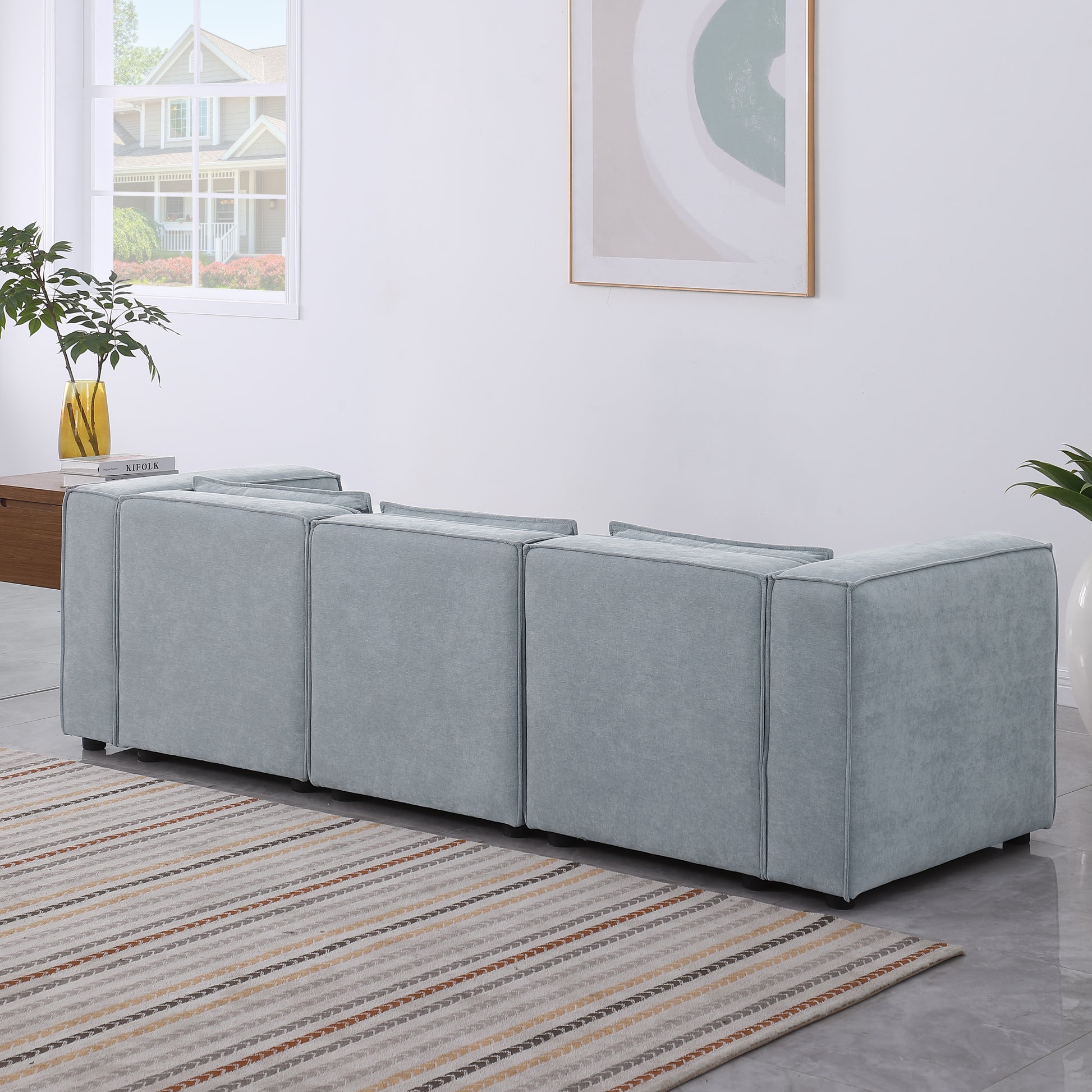 Modular Sofa Grayish Blue Chenille Fabric, Simple And Grand, The Seat And Back Is Very Soft. This Is Also A Knock Down Sofa Grayish Blue Chenille 3 Seat