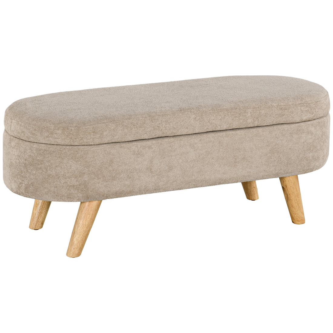 Homcom Storage Ottoman Bench, 43.3" Teddy Fleece Upholstered End Of Bed Bench With Wood Legs And Padded Seat, Oval Modern Entryway Bench, Beige Beige Polyester