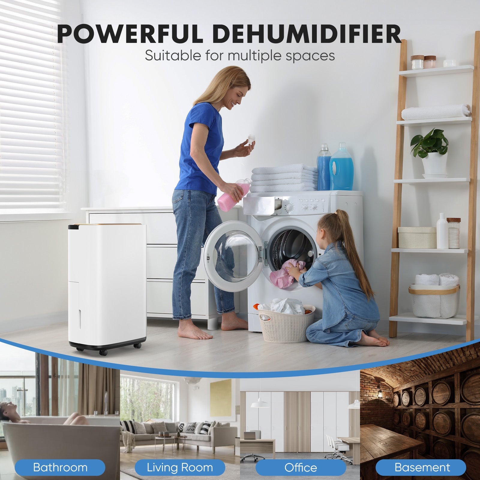 Dehumidifier For Basement With Drain Hose, 50 Pint Portable Dehumidifiers For Home Bedroom Bathroom Large Room, Powerful Moisture Removal And Humidity Control,2L White Iron Plastic