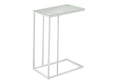 Accent Table, C Shaped, End, Side, Snack, Living Room, Bedroom, Tempered Glass, White Metal, Contemporary, Modern White Metal