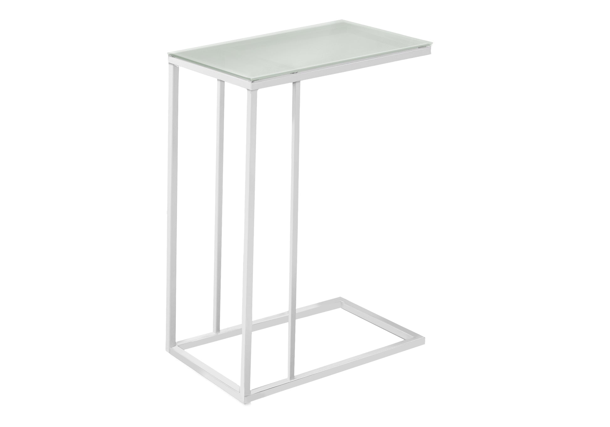 Accent Table, C Shaped, End, Side, Snack, Living Room, Bedroom, Tempered Glass, White Metal, Contemporary, Modern White Metal