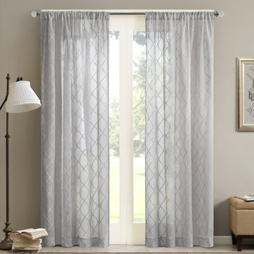 Diamond Sheer Window Curtain Panel Only 1 Pc Panel Grey Polyester