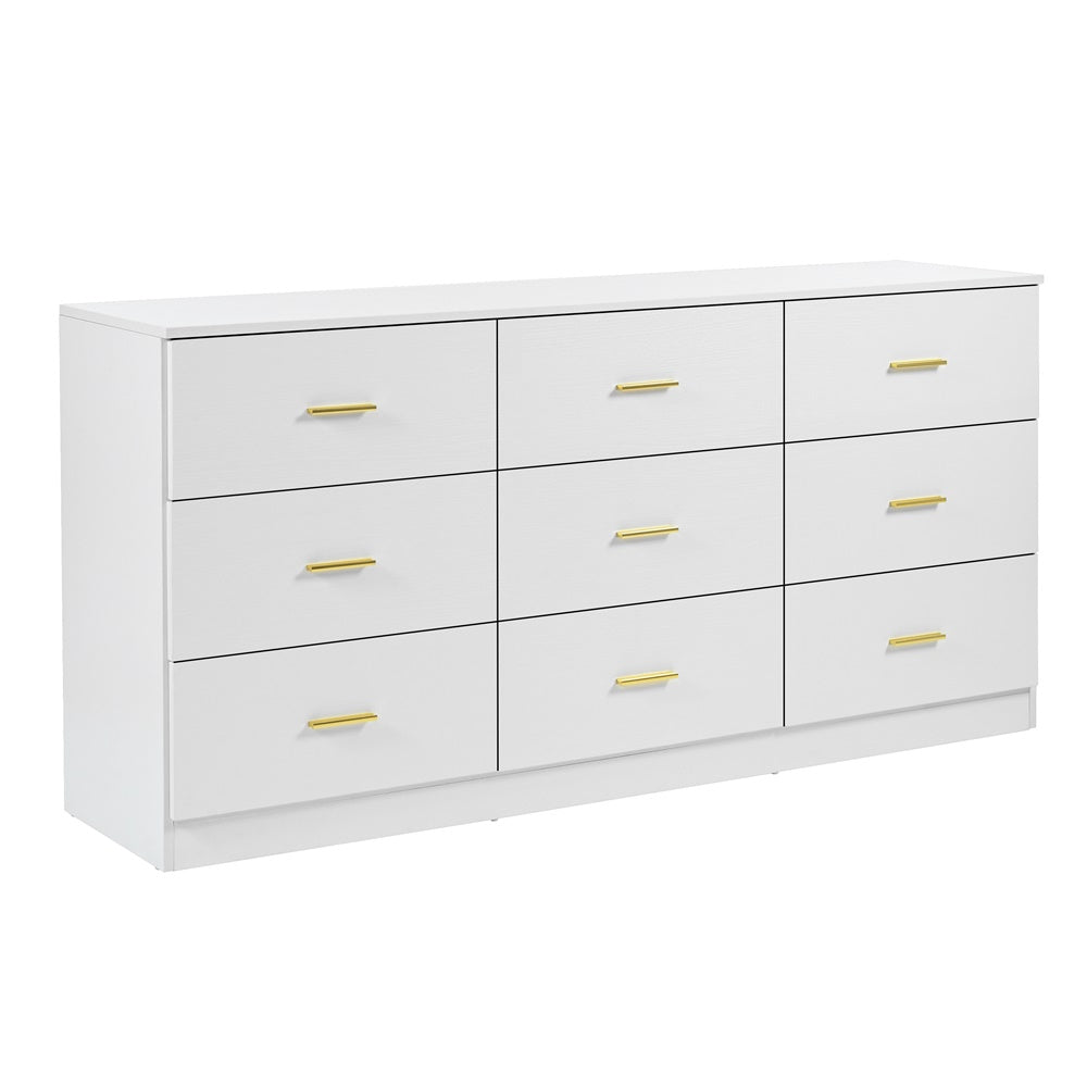 Modern White 9 Drawer Dresser For Bedroom Large Storage Wide Chest Of Drawers, Sturdy & Safe Chest 5 Or More Drawers Gloss Antique White White Primary Living Space Drawers Included American Design,Contemporary,Modern Melamine Engineered Wood