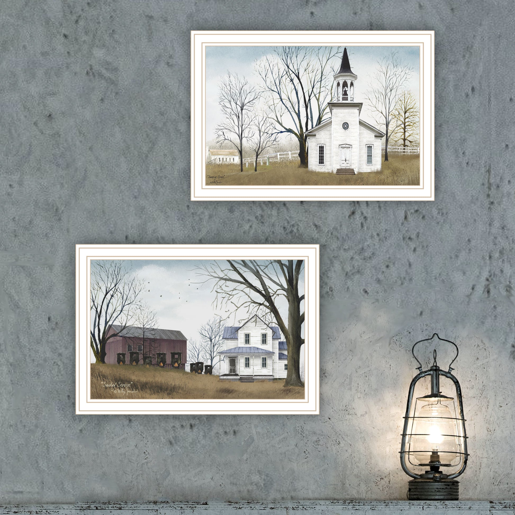 2 Piece Vignette Amazing Grace Sunday Service White Framed Wall Art For Living Room, Bedroom Wall Art Print For Home Decor By Billy Jacobs Multicolor Wood Paper