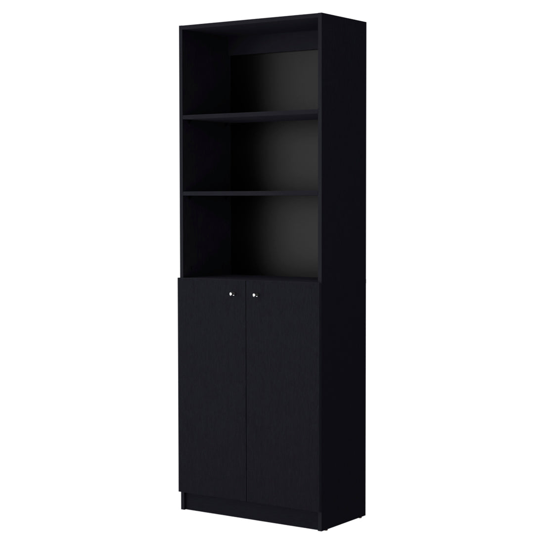 Sutton 2 Door Bookcase, Storage With Multi Level Shelves And Double Door Design Black Particle Board Engineered Wood