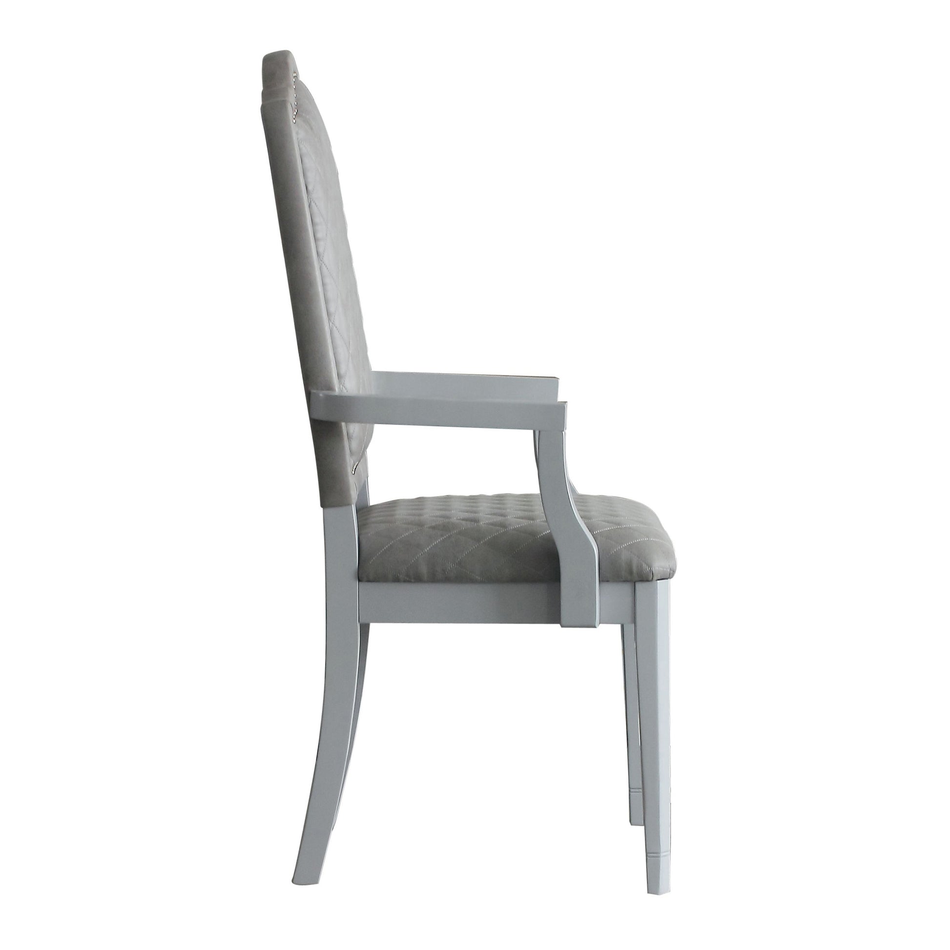 Two Tone Grey And Pearl Grey Upholstered Back Arm Chairs Set Of 2 Grey Dining Room Modern Rubberwood Wood Fabric