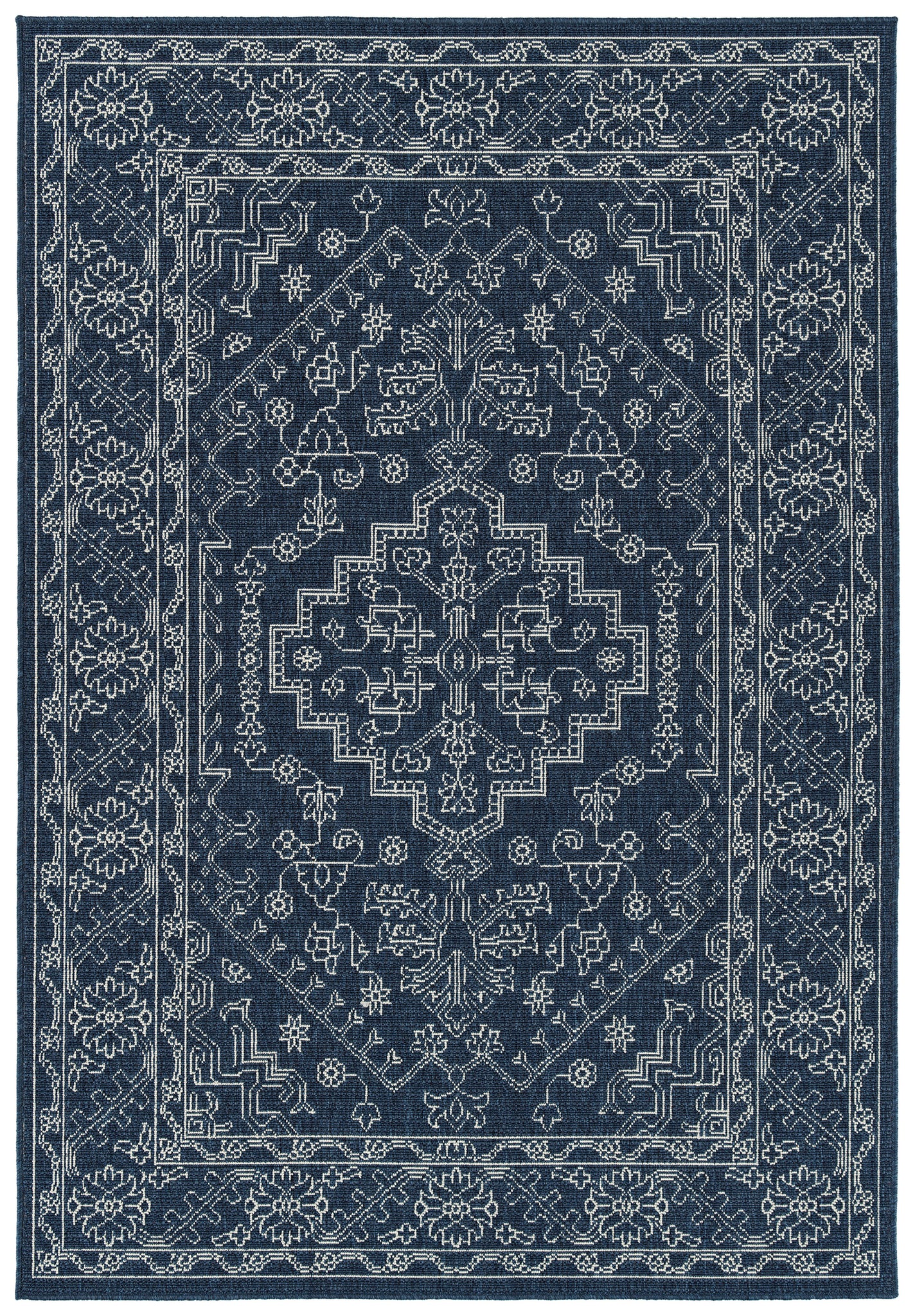 Casual, Traditional, Oriental, Global Inspired, Textured Loop Pile 7'2"X 10'5" Rectangle Area Rug Navy Polypropylene