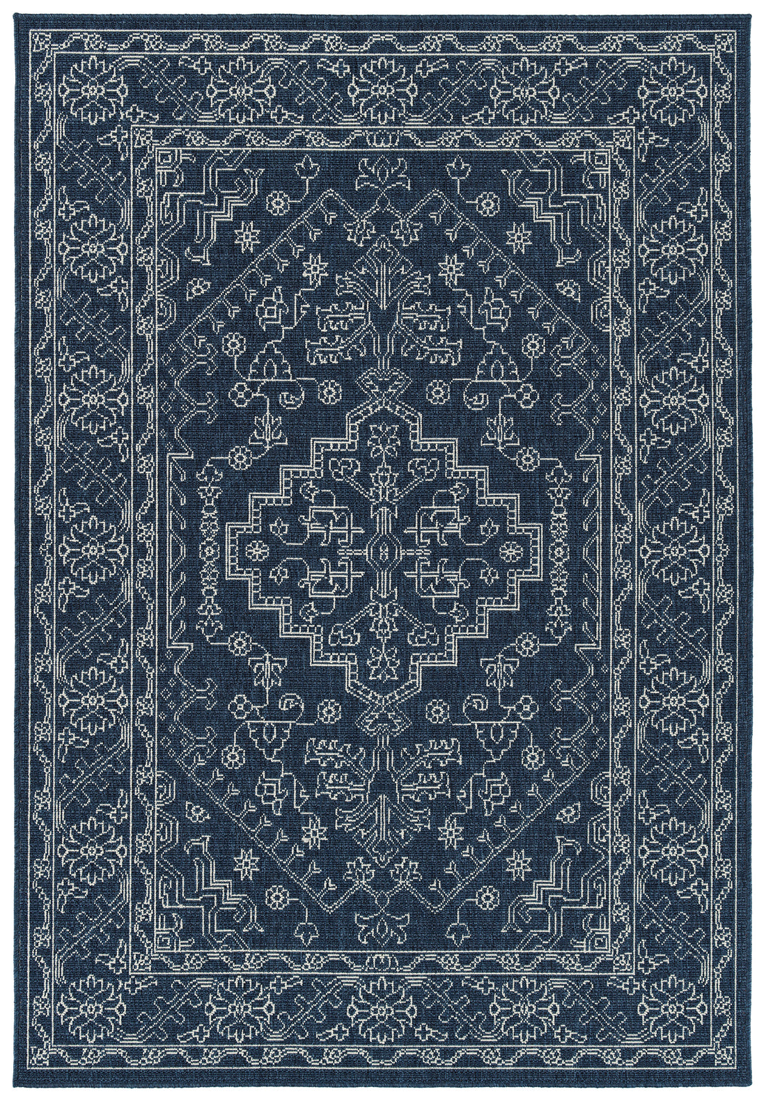 Casual, Traditional, Oriental, Global Inspired, Textured Loop Pile 7'2"X 10'5" Rectangle Area Rug Navy Polypropylene