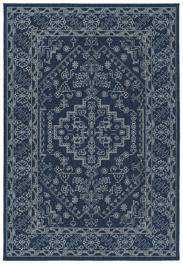 Casual, Traditional, Oriental, Global Inspired, Textured Loop Pile 7'2"X 10'5" Rectangle Area Rug Navy Polypropylene