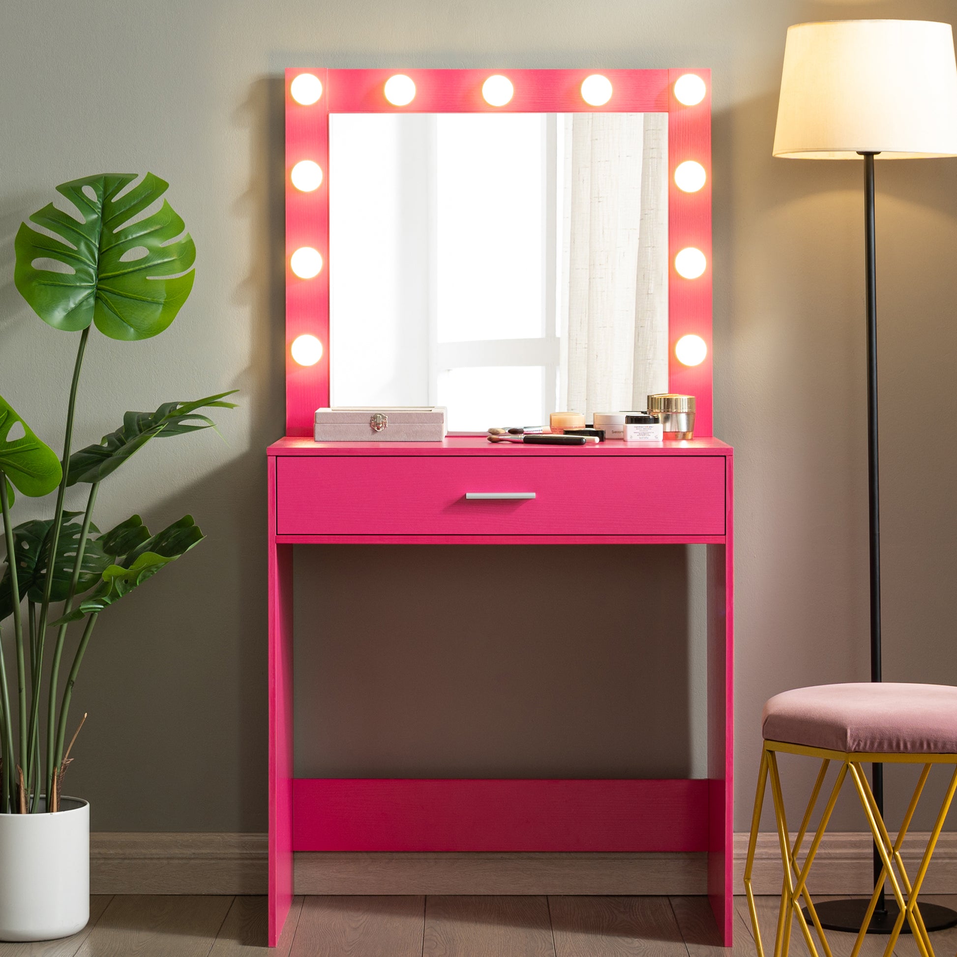 Vanity Desk With Mirror And Lights, Dressing Table With Large Drawer, Vanity Desk With Mirror And Lights, Dressing Table With Large Drawer,