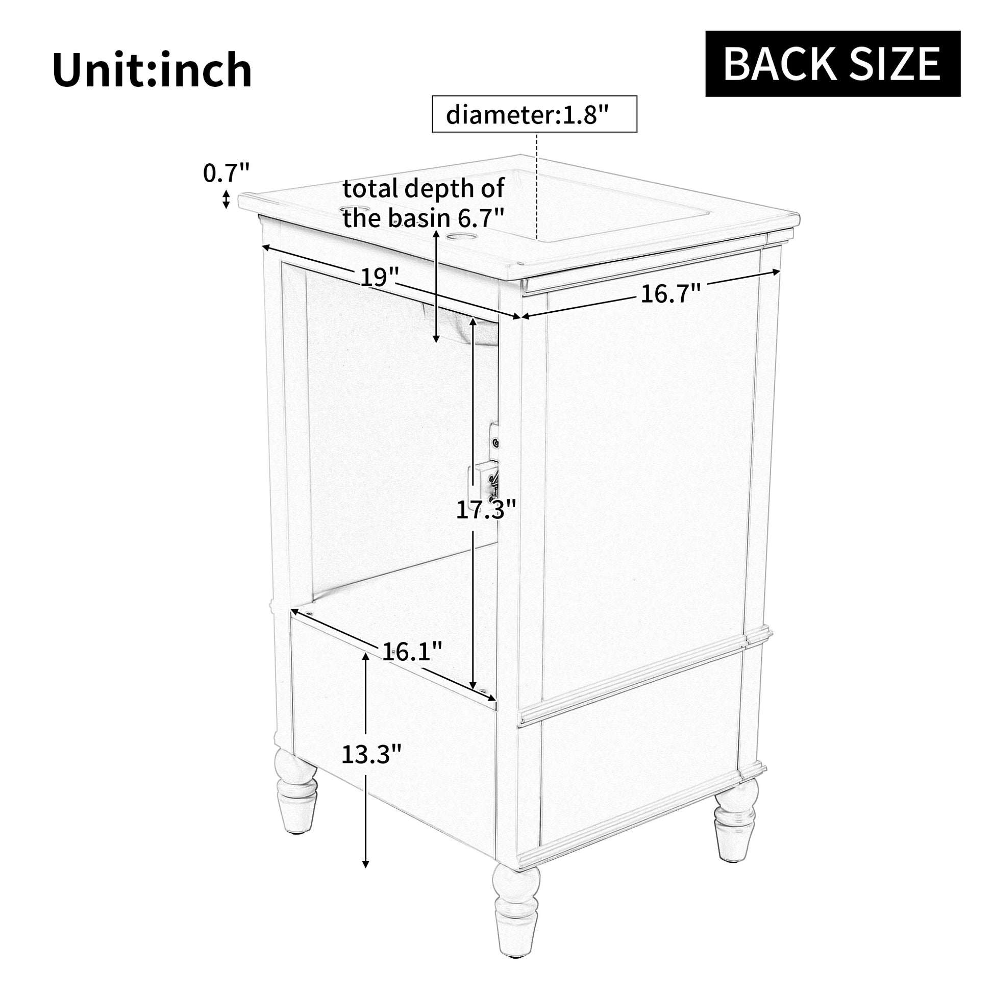 20" Bathroom Vanity With Sink, Bathroom Cabinet With Two Doors, Magnetic Door Stopper And Adiustable Foot Pads, A Drawer, White White Mdf