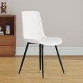 White Artificial Leather Backrest Cushion Dining Chair, Black Metal Legs, Curved Widened Cushion Design For More Comfort, Suitable For Restaurants, Kitchens, Bedrooms, Offices. 4 Chairs 0502 White Faux Leather