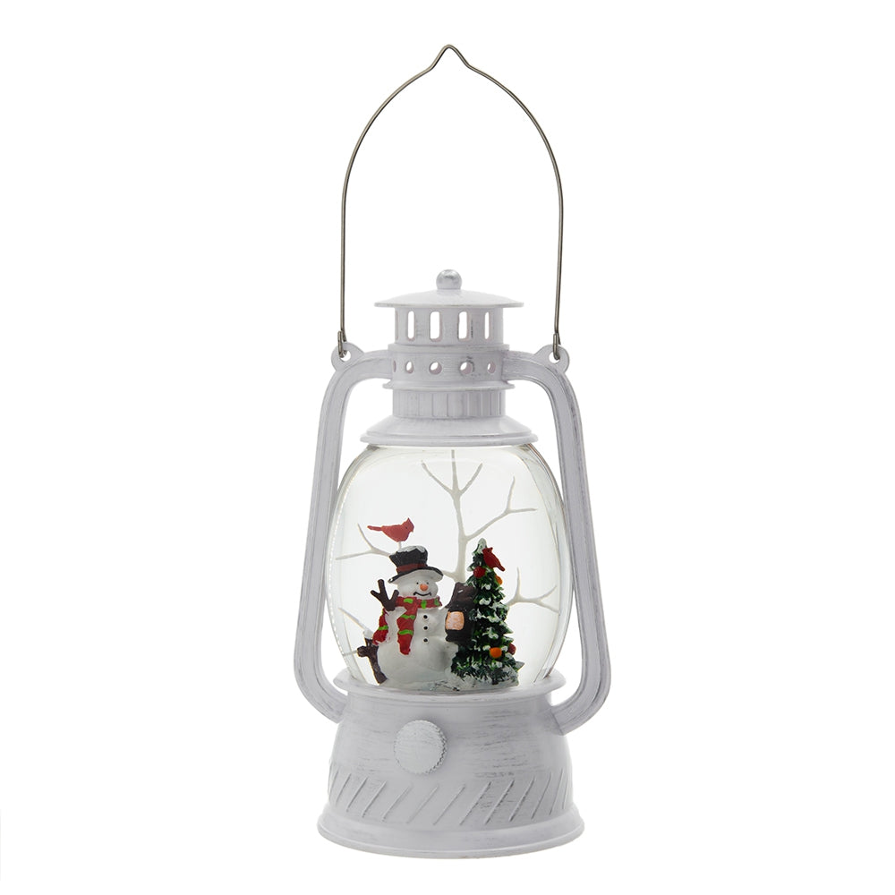 4.7X4.7X8.3"H Christmas Plastic Resin White Lantern With Snowman & Tree Led Water Spinning 6 Hours Timer, 3*Aa Batteries Required White Multi Plastic