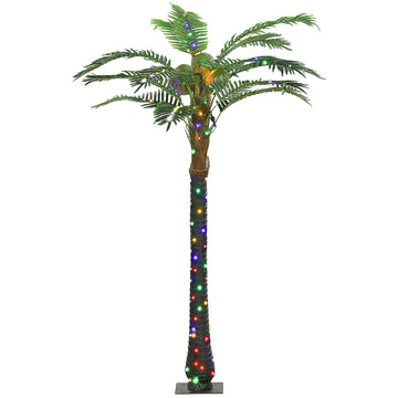 Outsunny 6' Artificial Lighted Palm Tree With 3 Coconuts, 240 Led Light, Color Changing Light Up Tropical Palm Tree With Remote For Indoor, Outdoor, Pool, Party D Cor Green Plastic