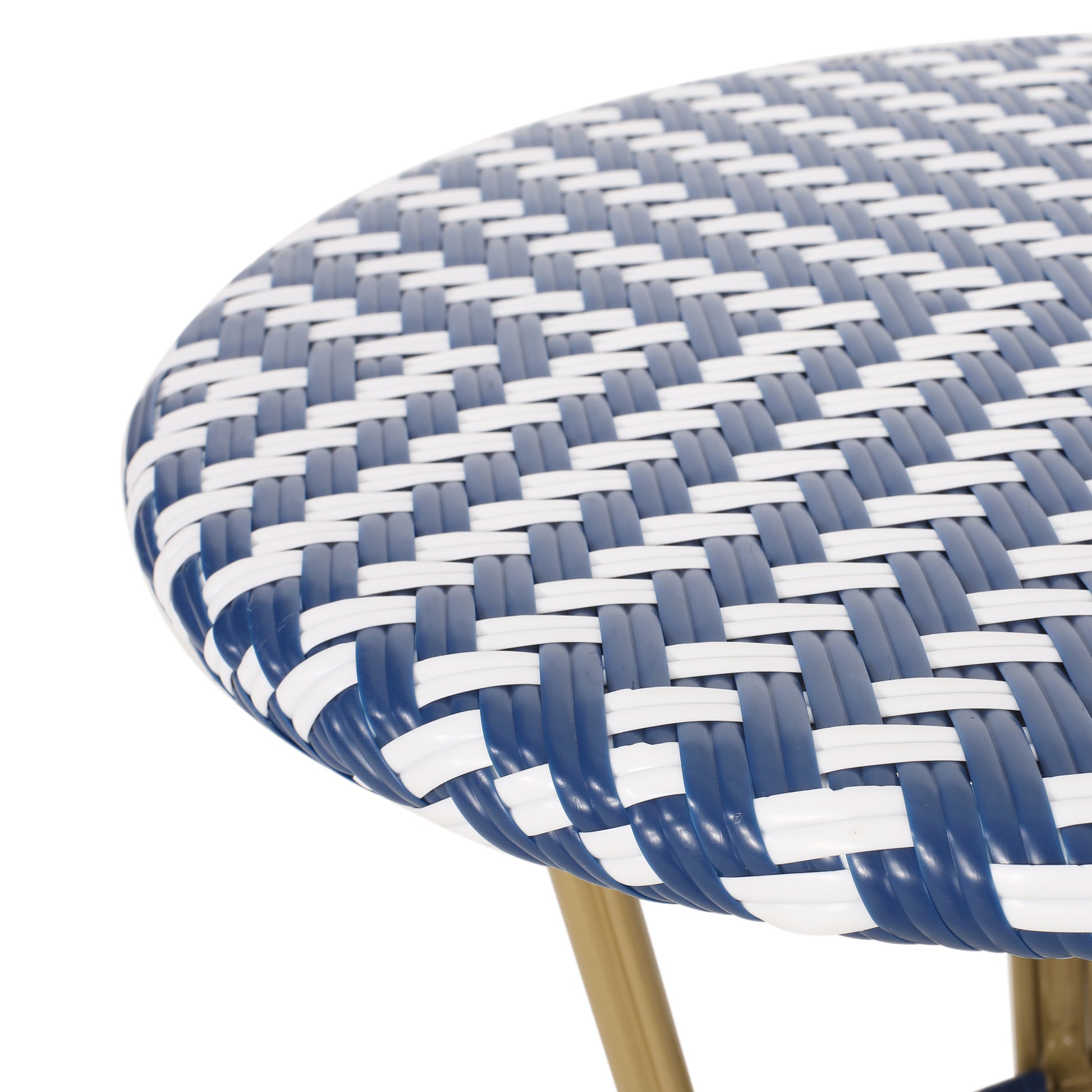 French Bistro Table - White Blue Rattan