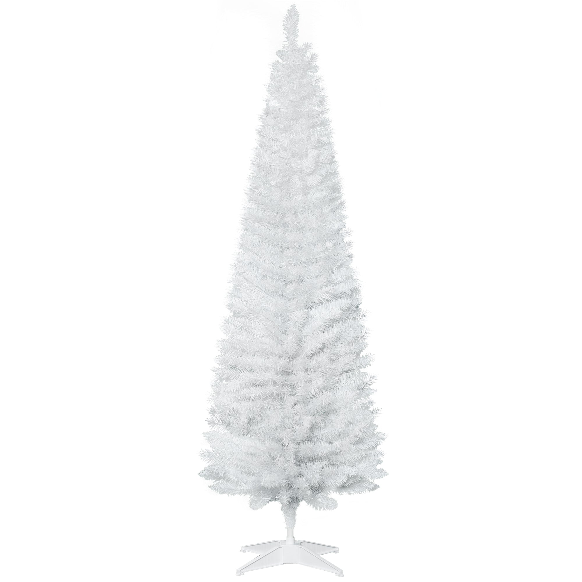 Homcom 6' Artificial Pencil Christmas Tree, Slim Xmas Tree With 390 Realistic Branch Tips And Plastic Stand, White White Plastic