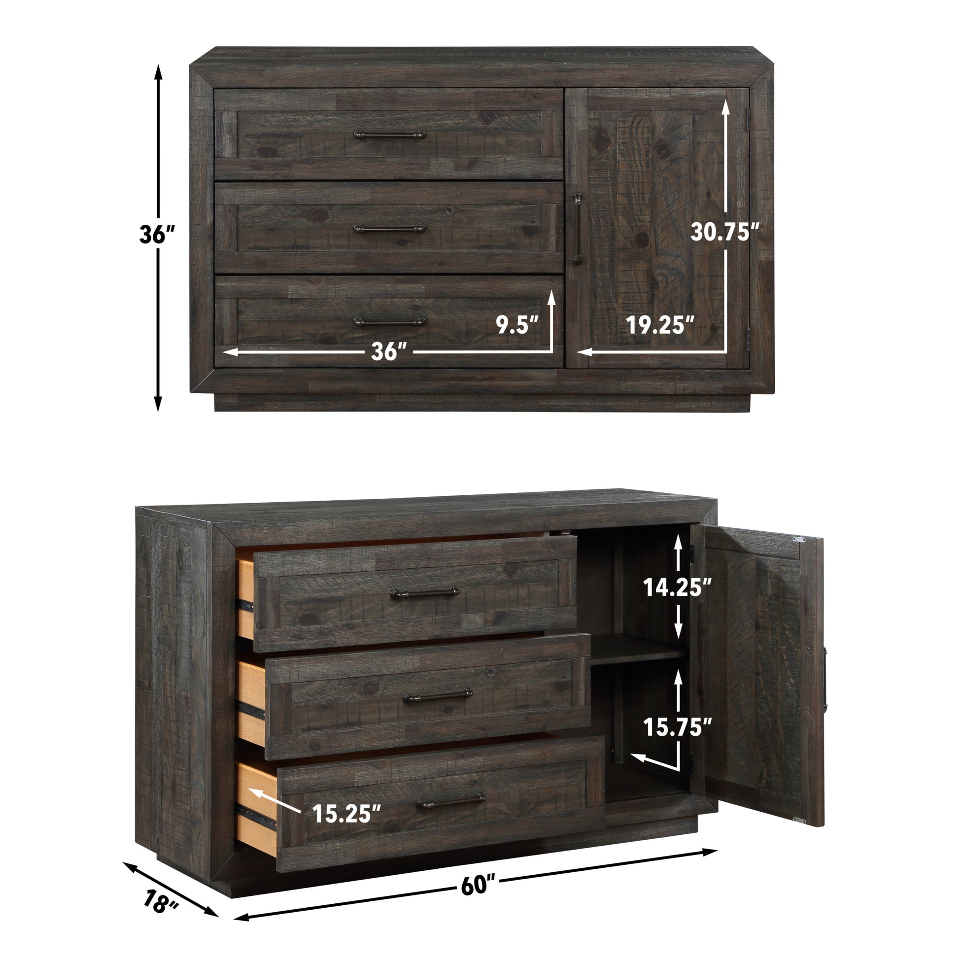 Riverdale Server Dark Grey Dark Gray Wood