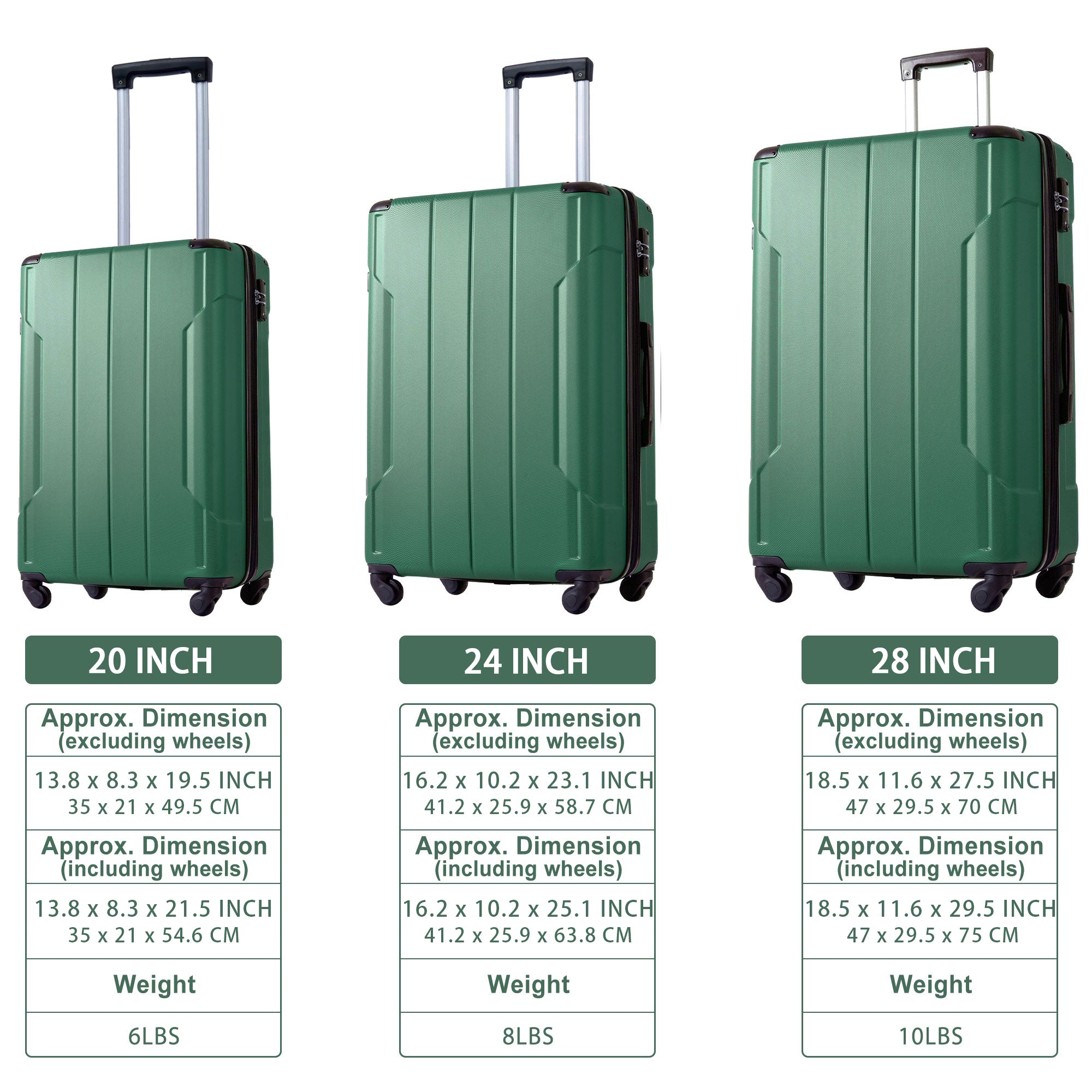 Hardside Luggage Sets 2 Piece Suitcase Set Expandable green-abs