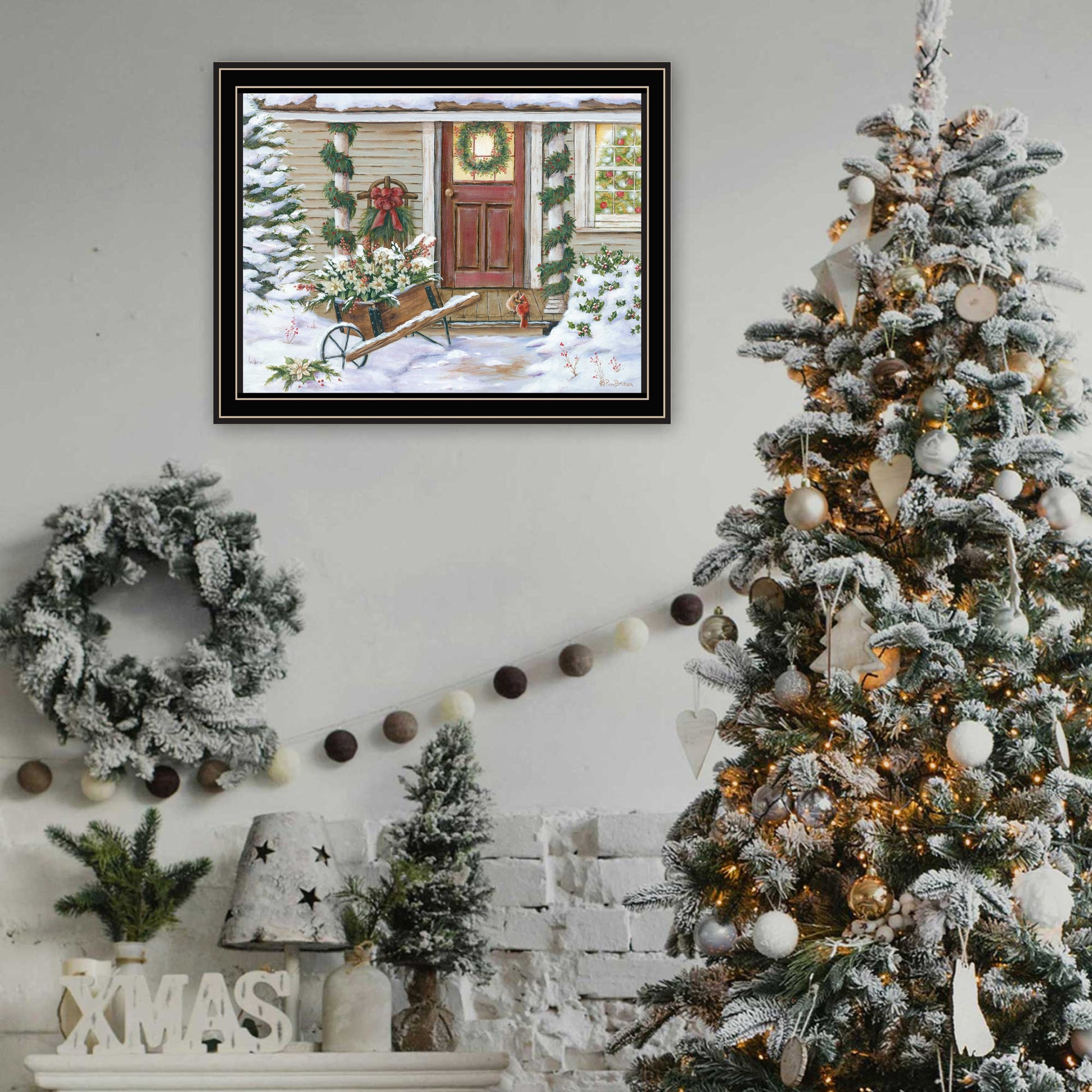 Holiday Porch Black Framed Wall Art For Living Room, Farmhouse Wall Art Print For Home Decor, Bedroom Wall Art By Pam Britton Multicolor Wood Paper