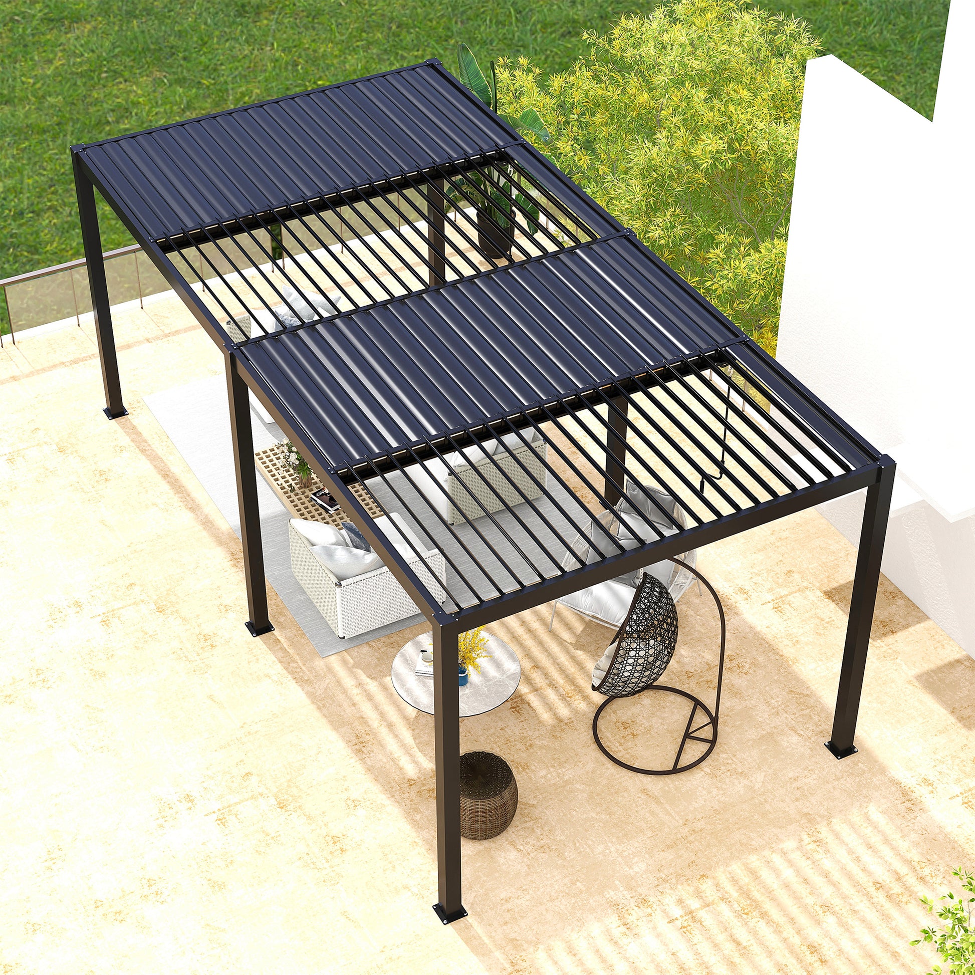 8610J Louver Pergola 10X19Ft Aluminum Frame & Louvers Black Garden & Outdoor High Wind Resistant Gazebos Aluminium