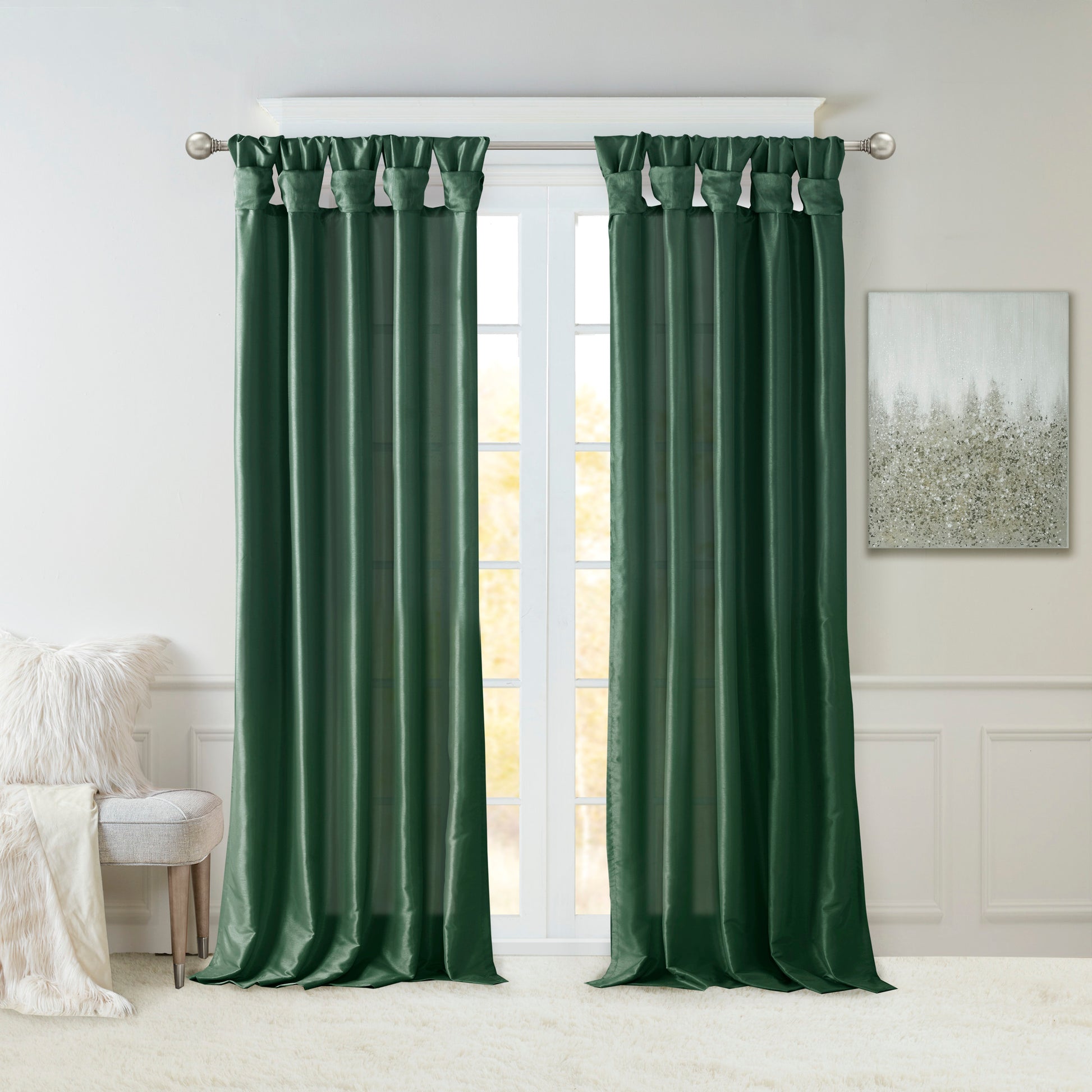 Twist Tab Lined Window Curtain Panel Green 50X95" Green Polyester