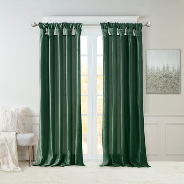 Twist Tab Lined Window Curtain Panel Green 50X95" Green Polyester
