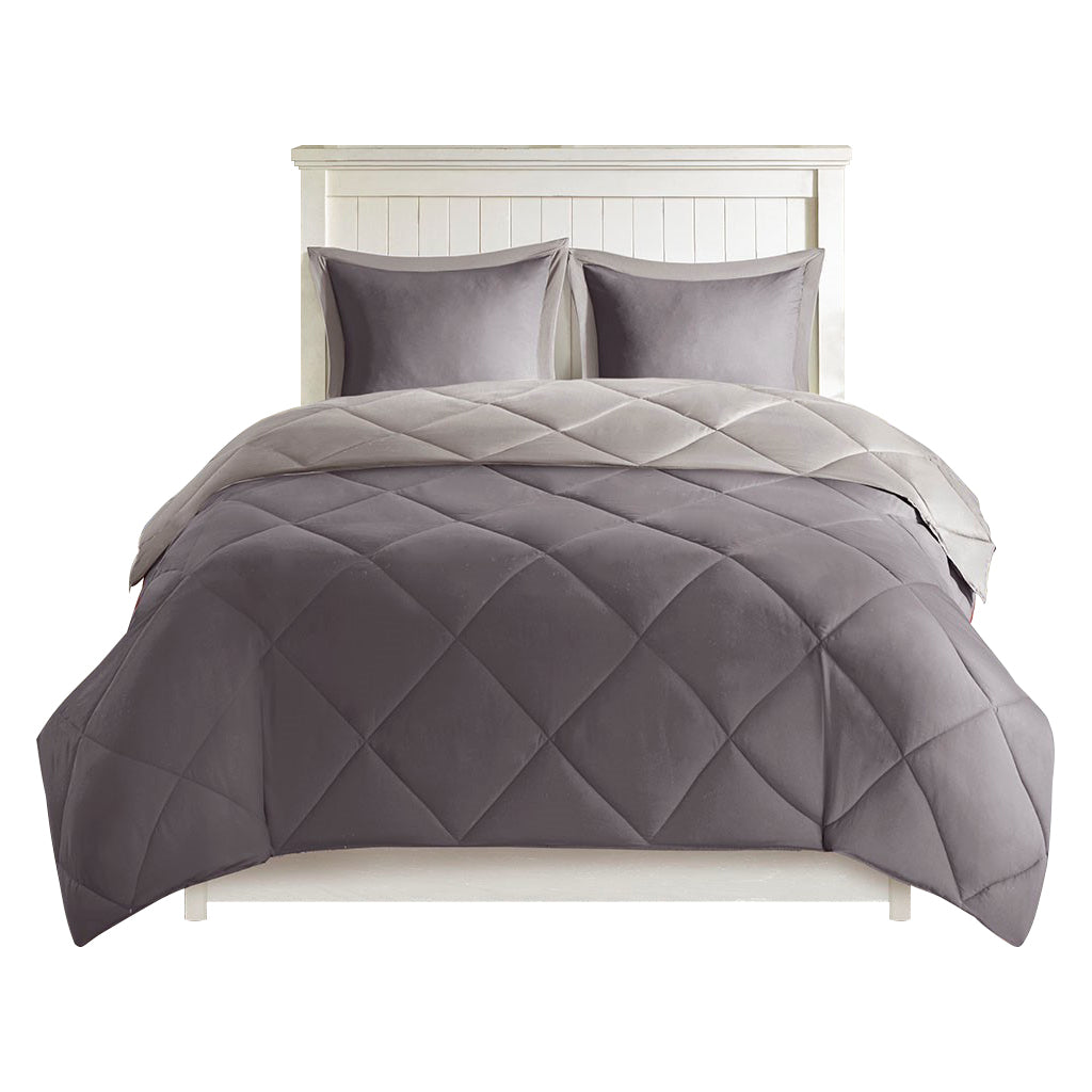 3M Scotchgard Diamond Quilting Reversible Down Alternative Comforter Set King Grey Polyester