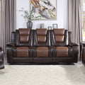 Modern Luxury Living Room Sofa Set 3Pc Reclining Sofa Loveseat Glider Reclining Chair Formal Furniture Premium Faux Leather Upholstery Comfortable Two Tone Brown Finish Dark Brown,Light Brown Faux Leather Wood Primary Living Space Luxury,Modern