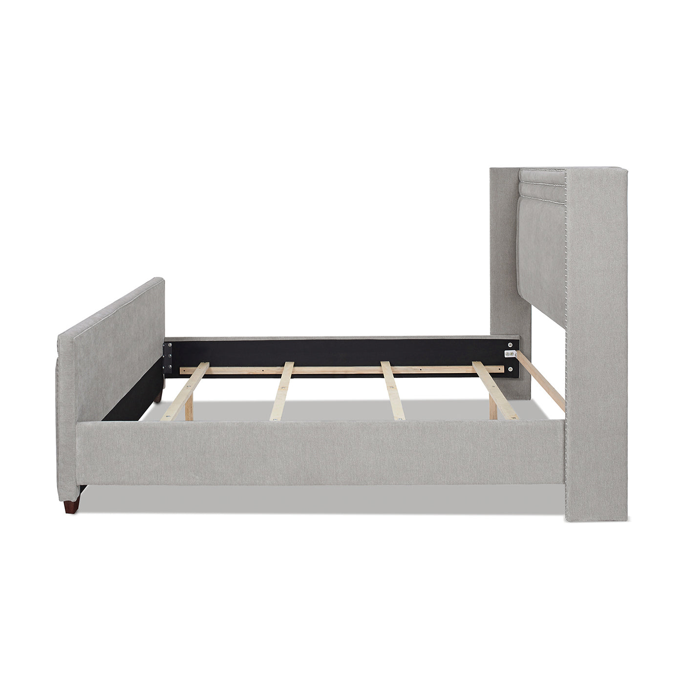 Elle Wingback Upholstered King Bed, Silver Grey Polyester Gray Polyester