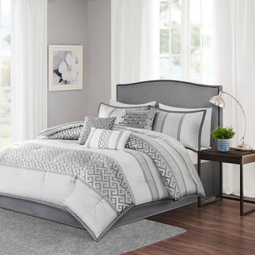 7 Piece Comforter Set Grey Queen Queen Grey Polyester