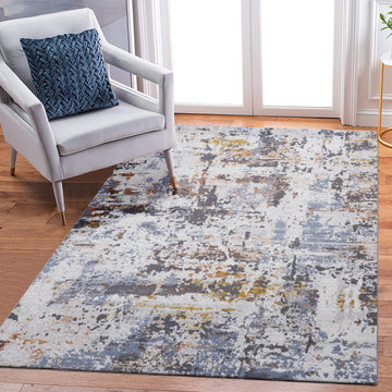 6X9 Ivory Blue Abstract Non Shedding Living Room Bedroom Dining Home Office Stylish And Stain Resistant Area Rug Ivory Navy Polyester