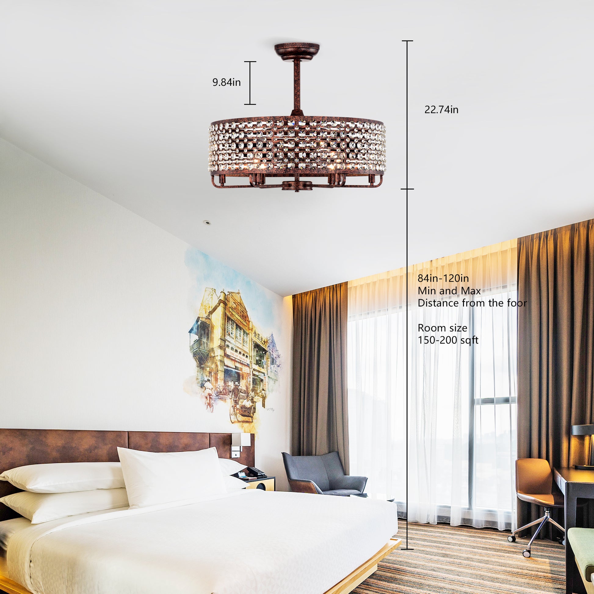 Dia 26.8 Inch Chandelier Ceiling Fan ,Crystal Shade Ceiling Fan With Remote Control,3 Abs Blade 4 Light No Include Bulb Rustic Brown American Design,American Traditional,Classic,Contemporary,Farmhouse Abs Metal