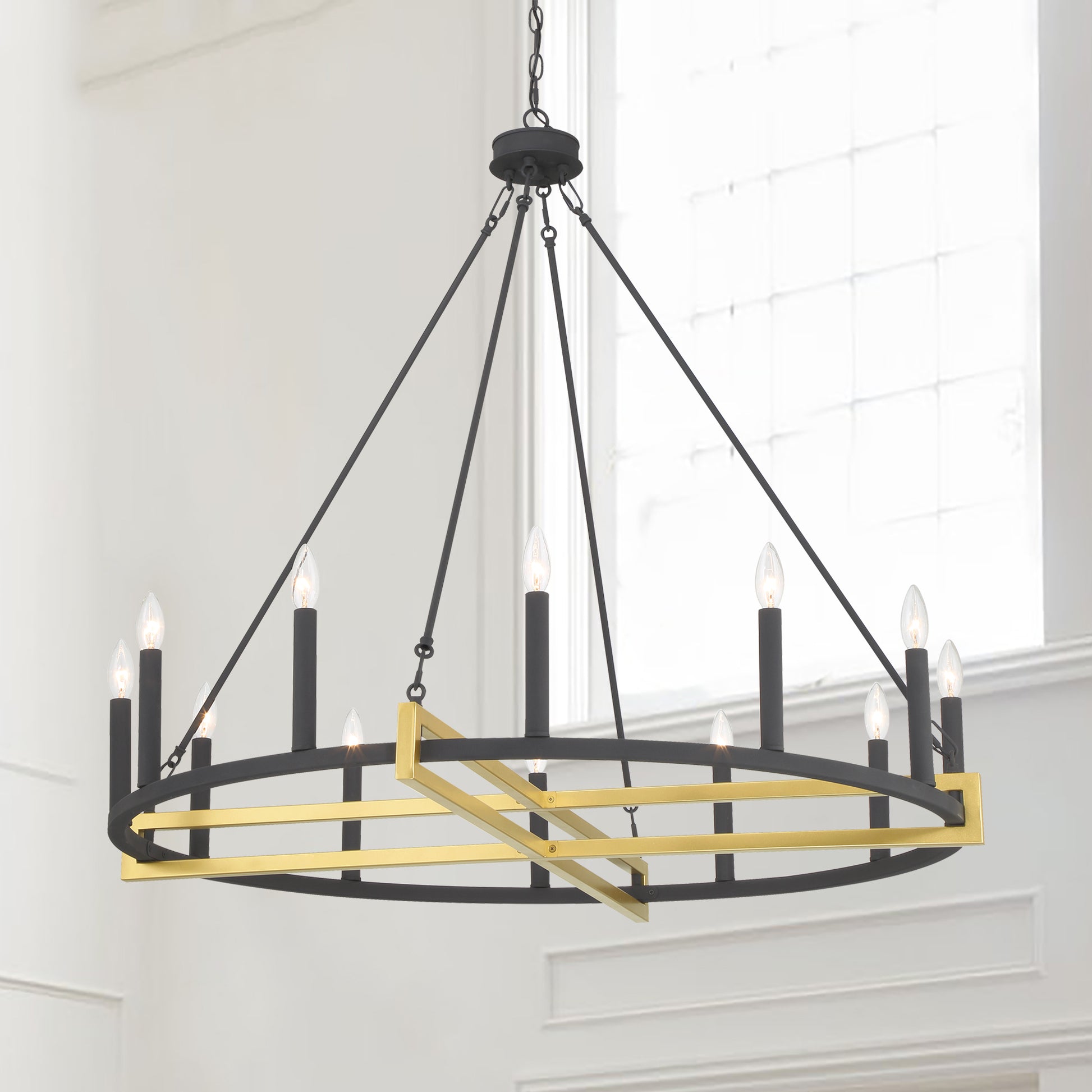 12 Steel Dimmable Candle Style Wagon Wheel Chandelier Ul Certified Antique Brass Black Ceiling Lights Steel Metal